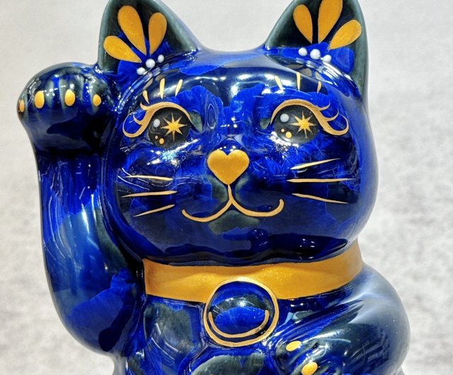清水焼招き猫 | 青毛爆発右 - ショップ ourlittlezoneluckycat 置物