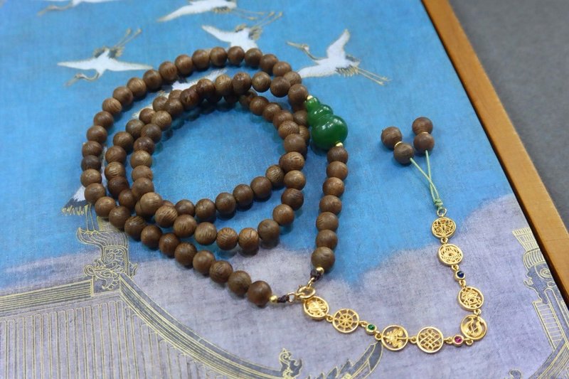 6mm natural Kalimantan agarwood beads agarwood beads jasper gourd design multi-circle bracelet handheld fs - สร้อยข้อมือ - ไม้ สีนำ้ตาล