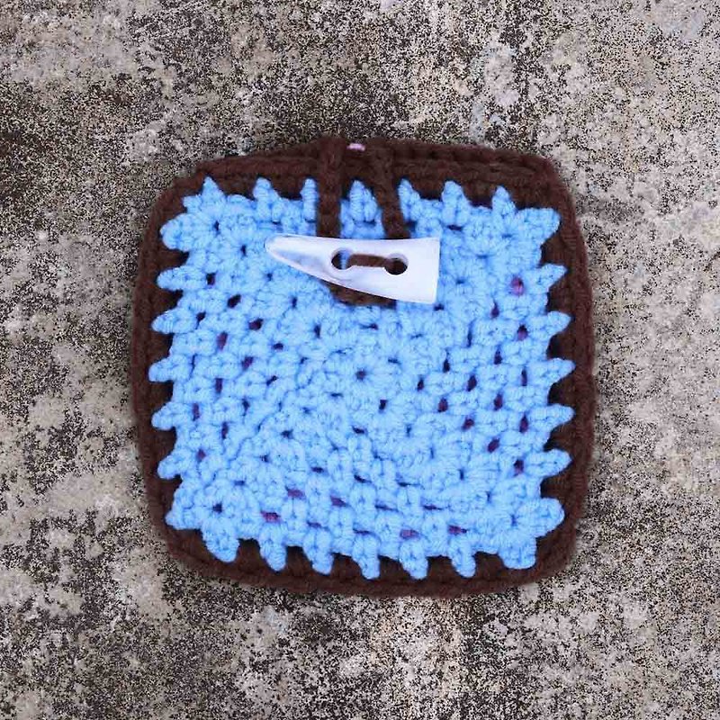 Handmade crochet coin bag – square blue brown