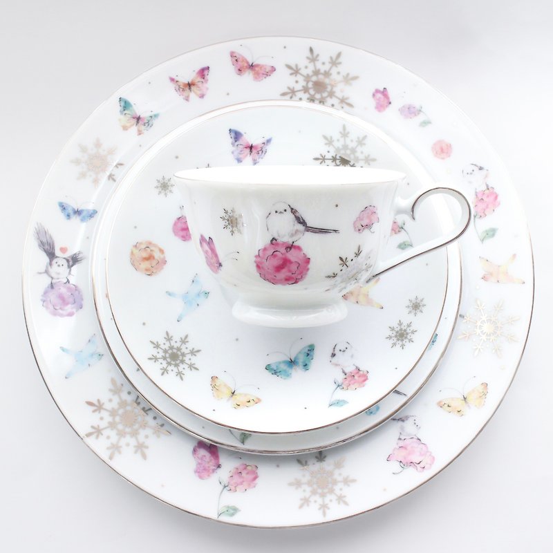 [Shimaenaga's trio set] Tea cup saucer, dessert plate, dinner plate - Plates & Trays - Pottery Silver