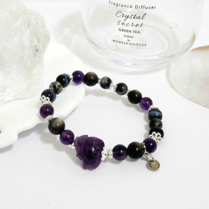 Rich Amethyst Dragon Turtle Design Bracelet / For Popularity, Broadening Horizons, and Protection Against Evil - Bracelets - Crystal Purple
