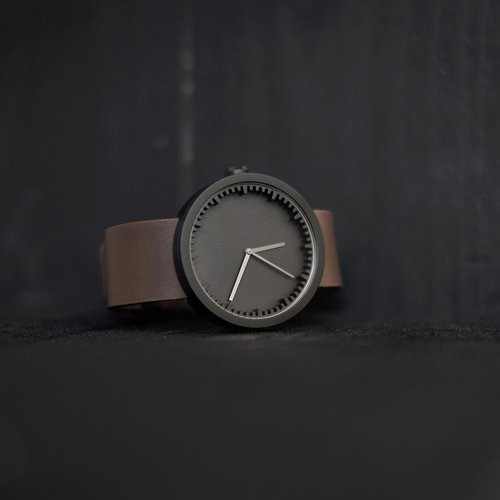 LEFF amsterdam｜tube Nordic industrial gear design leather watch (38mm, matte black, Brown belt)