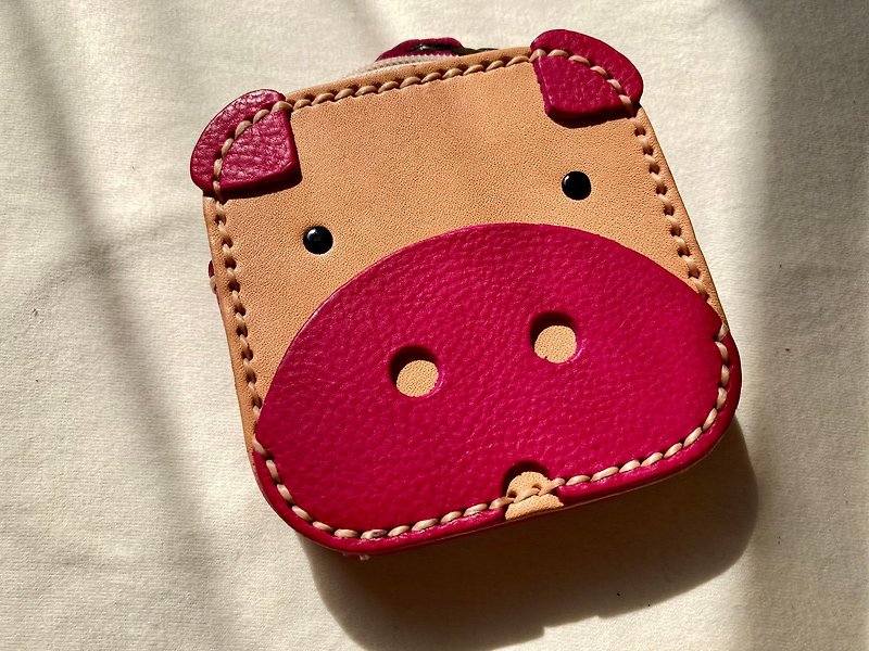 Cute Animal Adoption Area-Little Square Pig - Coin Purses - Genuine Leather Brown