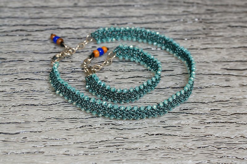 手鈎金属線短頸錬+手鍊套裝  ( Hand crocheted set of crystal beads choker + beads bracelet ) - 手鍊/手環 - 繡線 