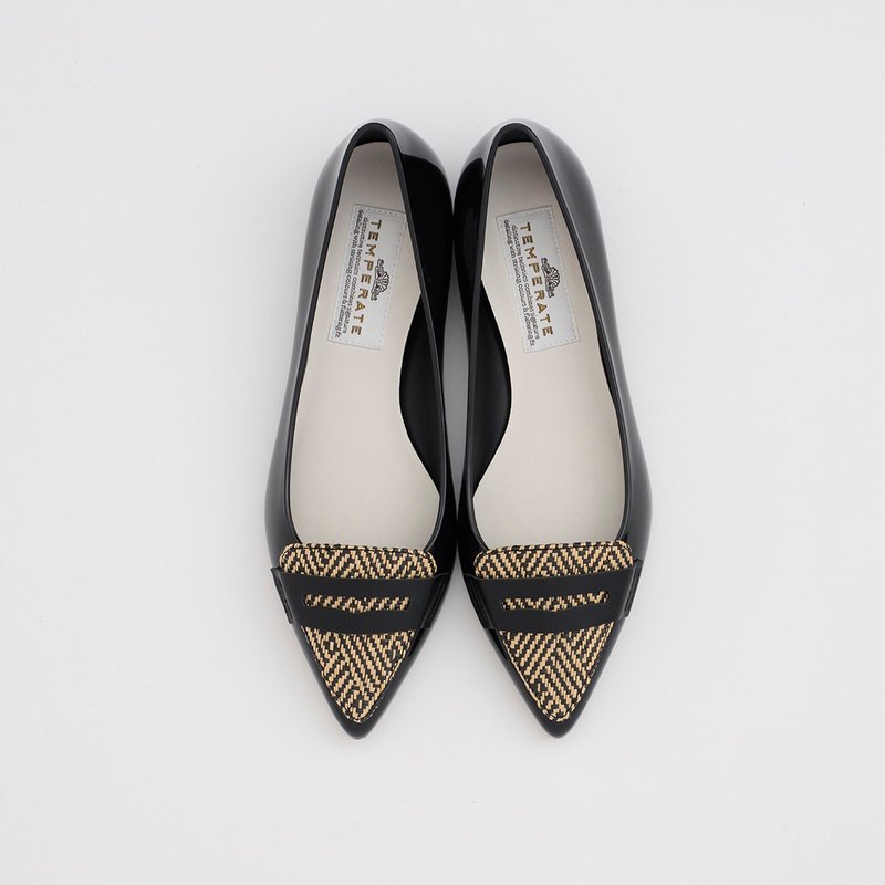 TAMARA RAFFIA  (BLACK) PVC POINTED TOE FLAT  ポインテッドトゥ パンプス - 雨鞋/防水鞋 - 防水材質 黑色