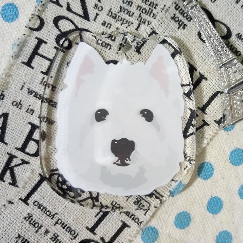Color block big head-West Highland White Terrier ~ (single layer) acrylic charm (with key ring buckle) - Keychains - Acrylic 