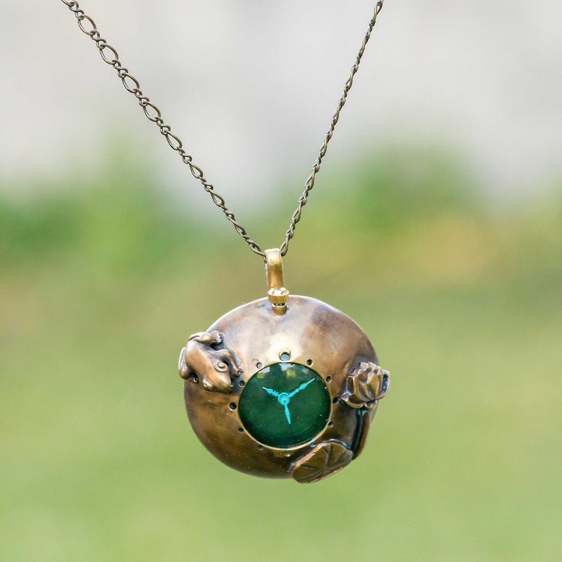 蓮を眺める蛙ネックレス時計Sラムネ - 女錶 - 其他金屬 綠色