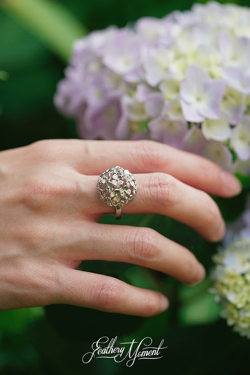 Hydrangea 925 Silver ring niche plant series elegant personality temperament - แหวนทั่วไป - เงินแท้ 