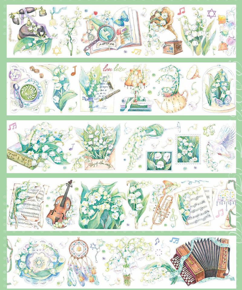 HM139_盒子貓_鈴蘭樂章膠帶PET白墨 - 紙膠帶/和紙/PET - 塑膠 多色