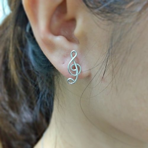 GreenRock Jewelry 高音譜號U型夾式耳環(單只) 925純銀