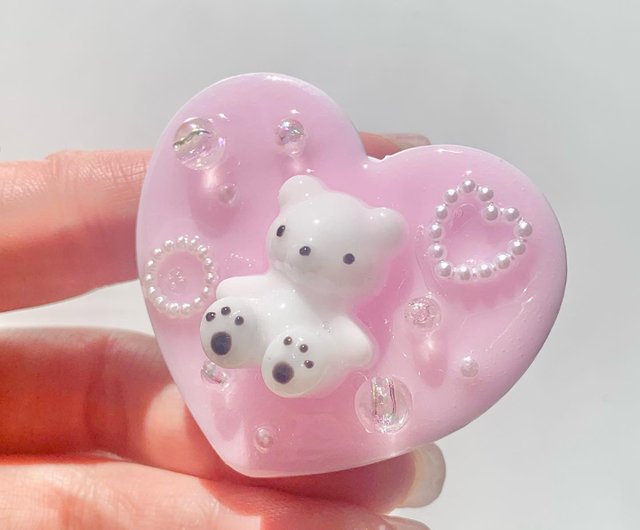 ハートの立体くまさんスマホグリップ ピンク - ショップ barev スマホ
