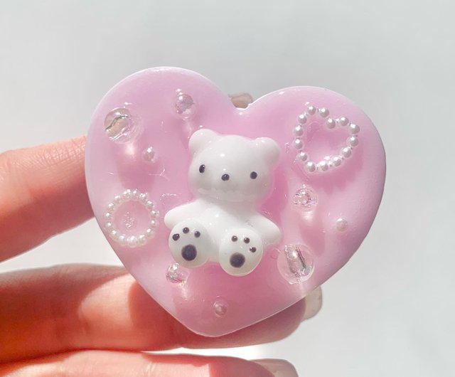 くまちゃんハート♡ロリポップ ハートの立体くまさんスマホグリップ ピンク - ショップ barev スマホ