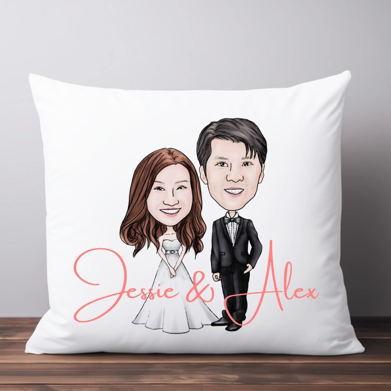 Custom Photo to Drawing Pillow Family Couple Wedding Birthday Anniversary - Pillows & Cushions - Other Man-Made Fibers White