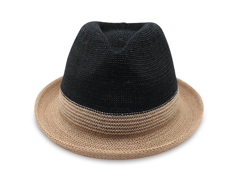 Two-color simple jazz hat-natural black knitted hat paper thread woven and washable made in Taiwan - Hats & Caps - Paper Black