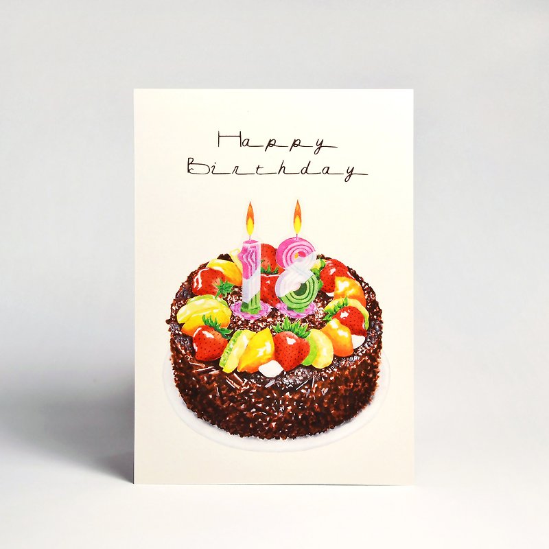 生日卡片-黑森林蛋糕(自選2張數字蠟燭貼紙) - 卡片/明信片 - 紙 白色