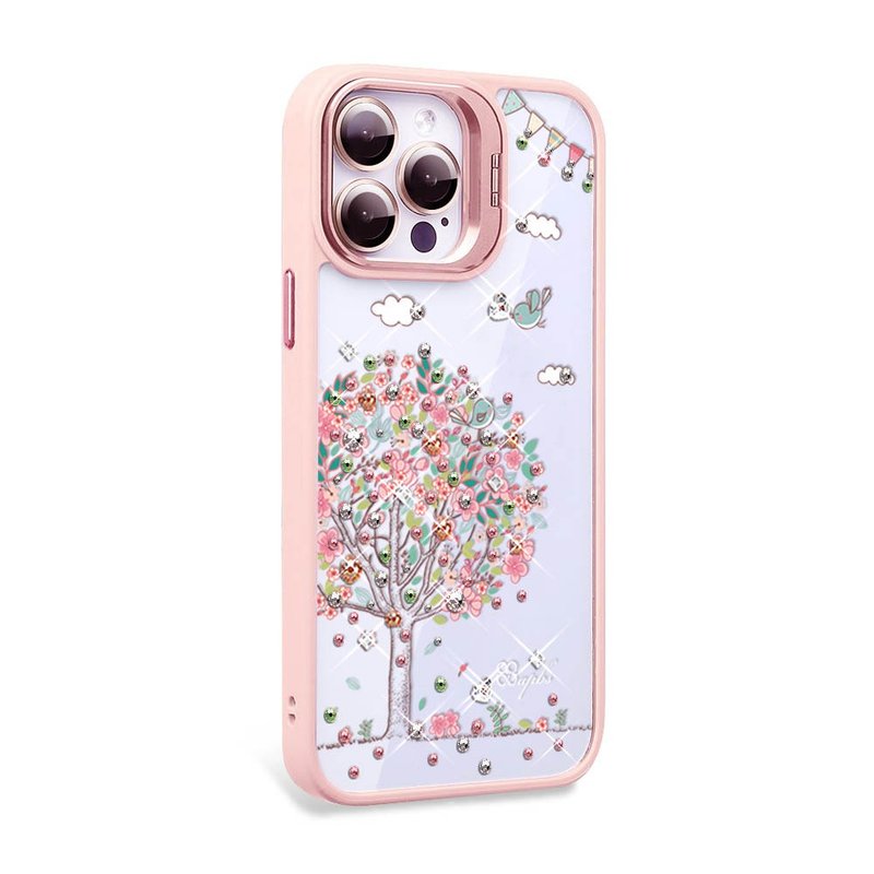 iPhone 15系列 防震雙料隱形立架彩鑽手機殼-相愛-粉框 - 手機殼/手機套 - 其他材質 多色