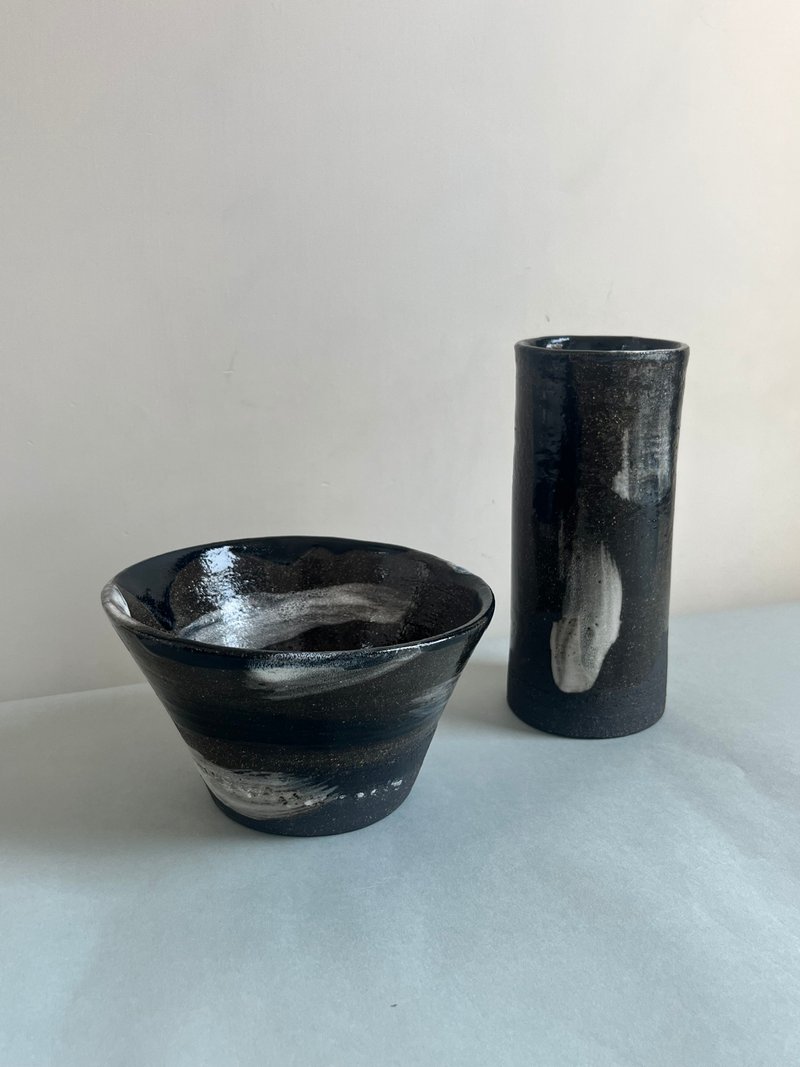 Vase and Bowl - Black Clay - 碗 - 陶 黑色