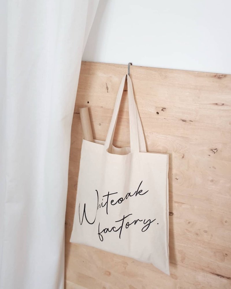 Canvas tote bag - Whiteoakfactory handwriting screen shoulder bag 手提袋 帆布包 - Other - Cotton & Hemp White
