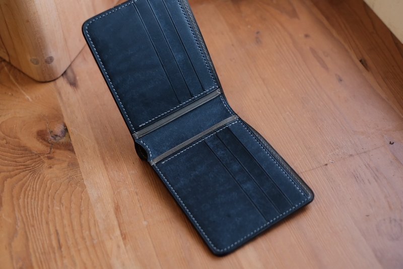 [Yuji] Handmade six-card short wallet Badalassi carlo pueblo wallet oil Wax frosted - Wallets - Genuine Leather Blue