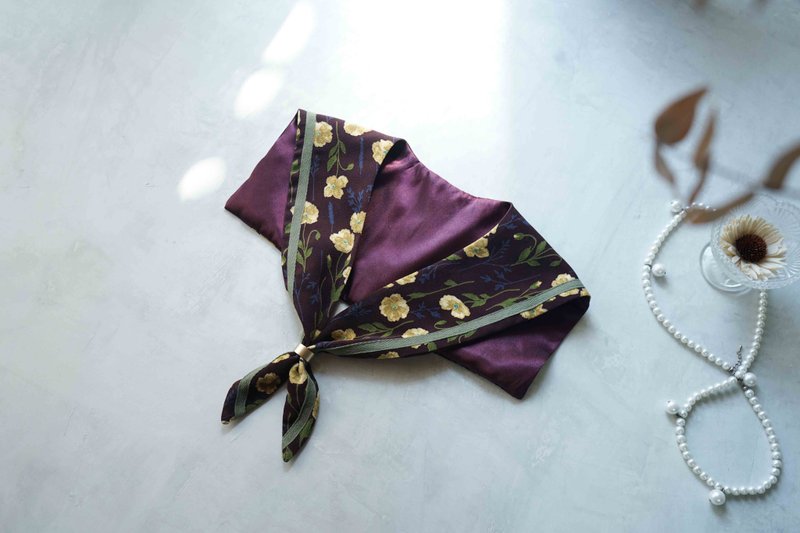 Handmade-herbal flower print-burgundy-sailor scarf - หูกระต่าย/ผ้าพันคอผู้ชาย - เส้นใยสังเคราะห์ สีแดง