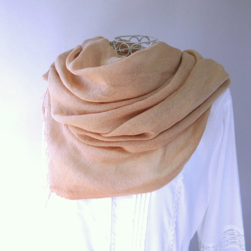 Plant-dyed wool cotton long stole with a soft beige avocado dye - Knit Scarves & Wraps - Wool Orange