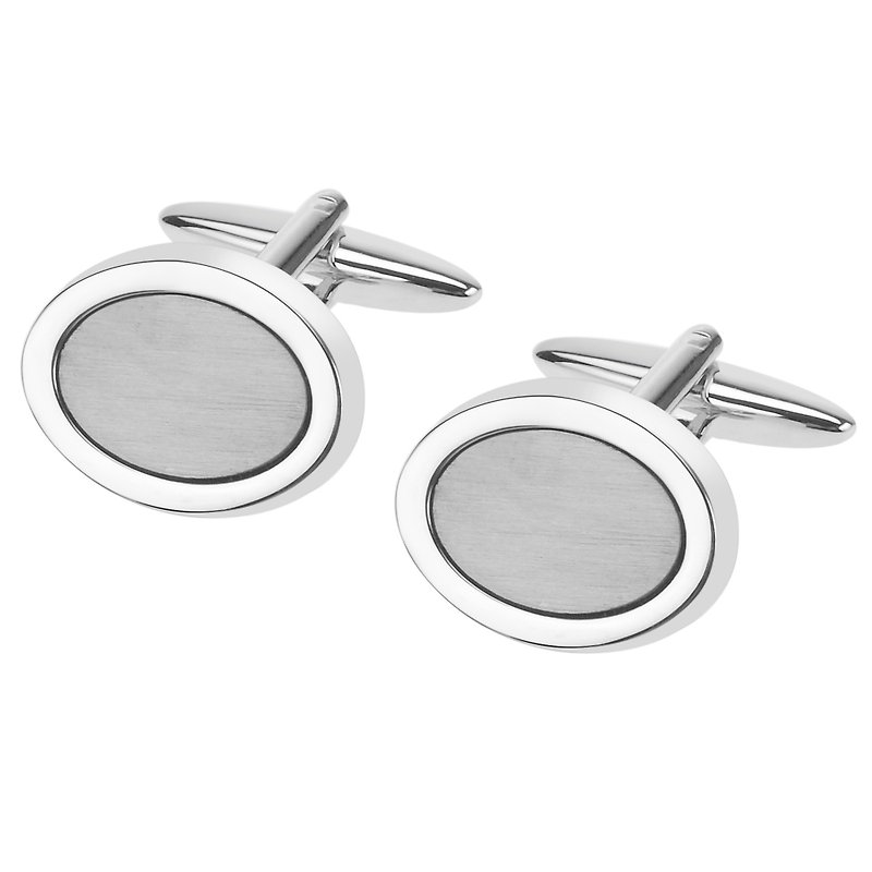 Shiny and Brush Silver Oval Cufflinks