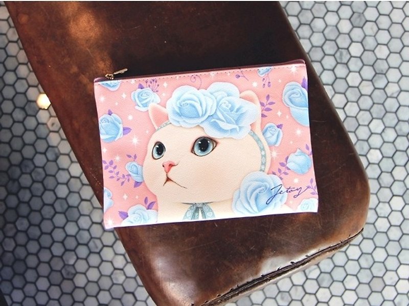 Jetoy, sweet cat lightweight cosmetic bag_Blue rose ~J1605903 - กระเป๋าเครื่องสำอาง - วัสดุอื่นๆ สีน้ำเงิน