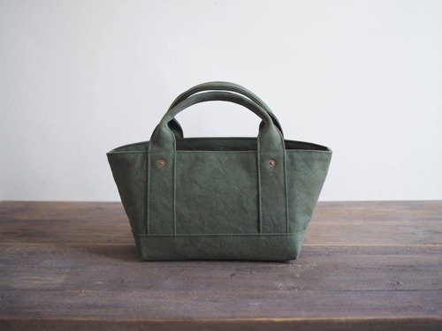 pourdeslunettes 受注製作【ARMY DUCK】蓋付きしかくトート S カーキドラブ