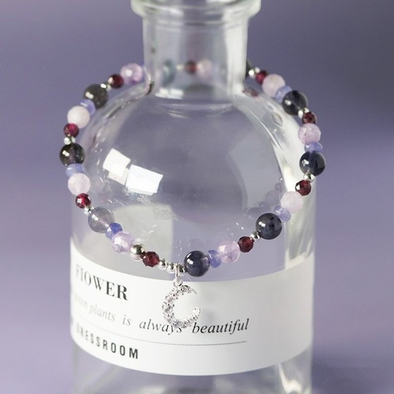 Natural Cordierite + Amethyst + Amethyst Garnet + Amethyst + Sterling Silver Natural Stone Crystal Bracelet Bracelet - Bracelets - Crystal Purple
