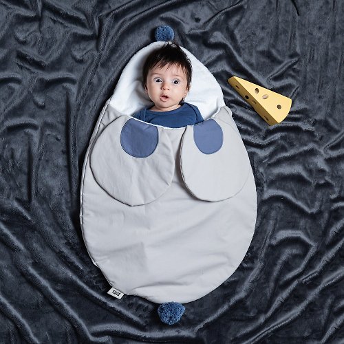 JIOUU 設計樂生活 【NEW】鯊魚咬一口BabyBites 嬰幼兒萌鼠睡袋 - 湛灰藍