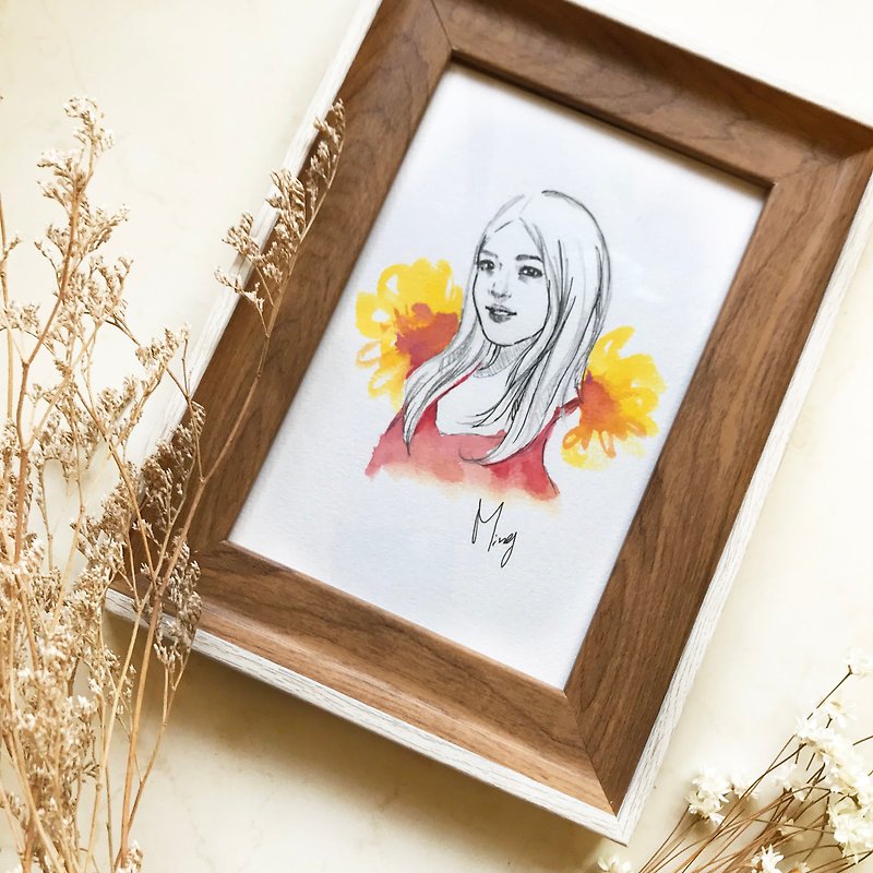 Portrait painting | Customized portrait | Like painting - watercolor hand-painted style (with photo frame) - Customized Portraits - Paper White