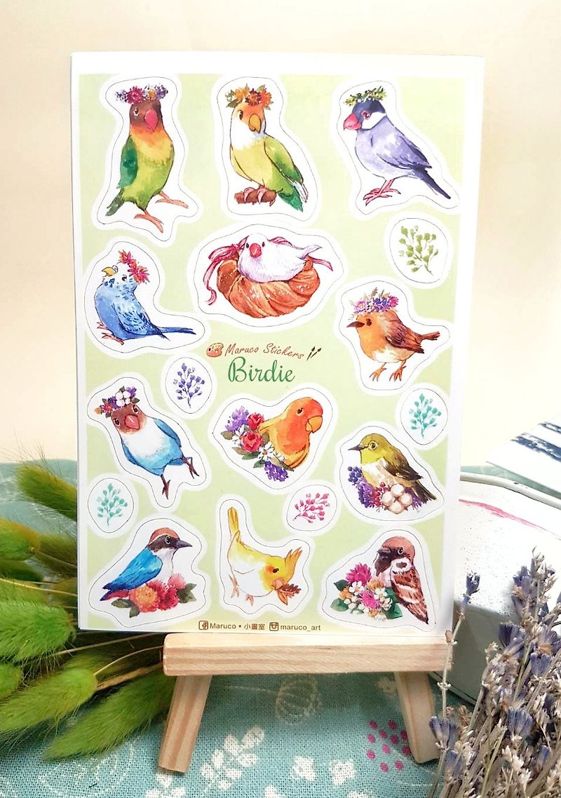 Flowers and birds - white knife sticker - Stickers - Paper Multicolor