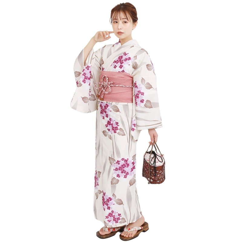 日本 和服 聚酯纖維 梭織 女性 浴衣 腰帶 2件組 F Size X41-01C - 其他 - 聚酯纖維 粉紅色