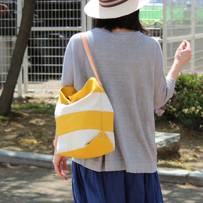 vacances:イエロー　倉敷帆布ボーダーバッグ - 手提包/手提袋 - 棉．麻 黃色