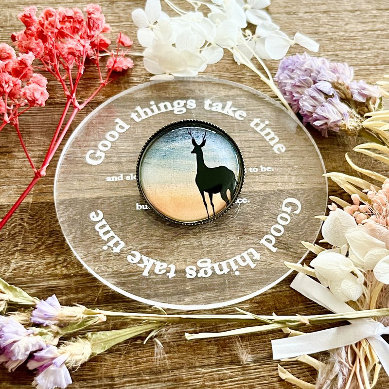 Landscape Brooch: Somewhere Not Here, Deer, Twilight, Departure - Brooches - Resin Orange