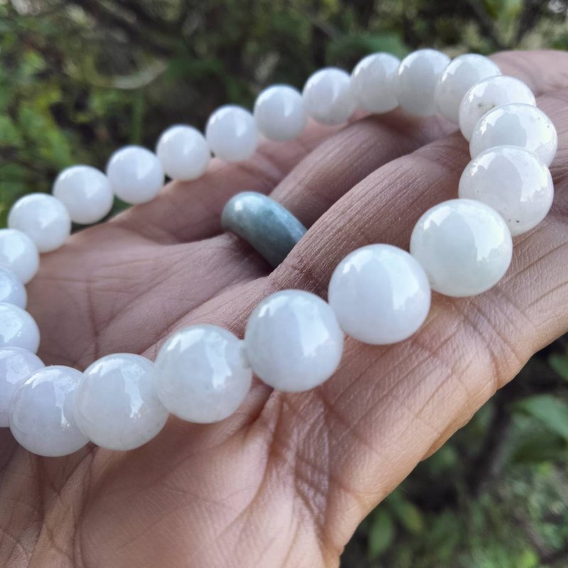 White jade bracelet, round beads, natural Burmese jade Type A, size 8.6-8.7 mm. - 手鍊/手環 - 寶石 白色