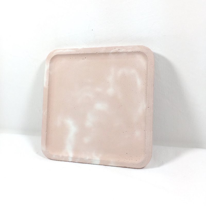 櫻花系列 (粉紅色水泥作品) - 水泥圓形置物碟 粉紅色底 白色紋理 - 收納箱/收納用品 - 水泥 粉紅色