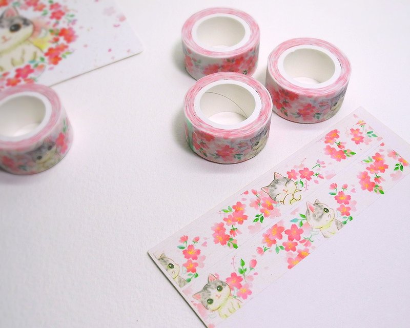 Sakura Meow Cat Paper Tape - มาสกิ้งเทป - กระดาษ สึชมพู