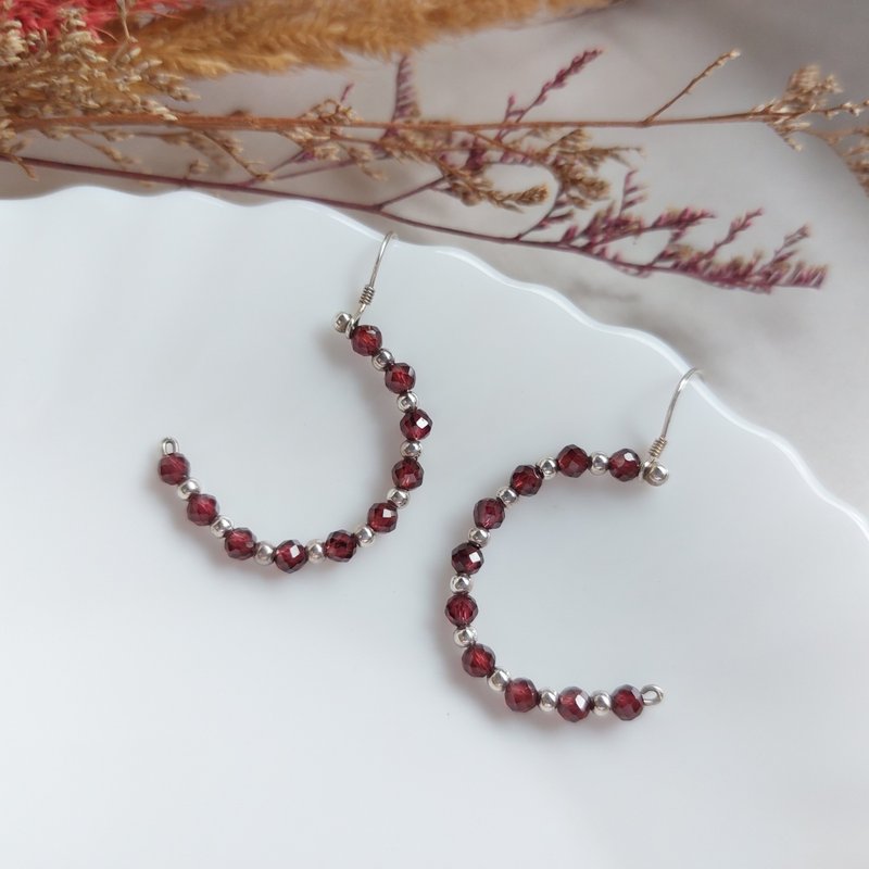 s925純銀 紅石榴石耳環 | 手作客製 手鍊 項鍊 耳飾 飾品 - 耳環/耳夾/耳骨夾 - 純銀 