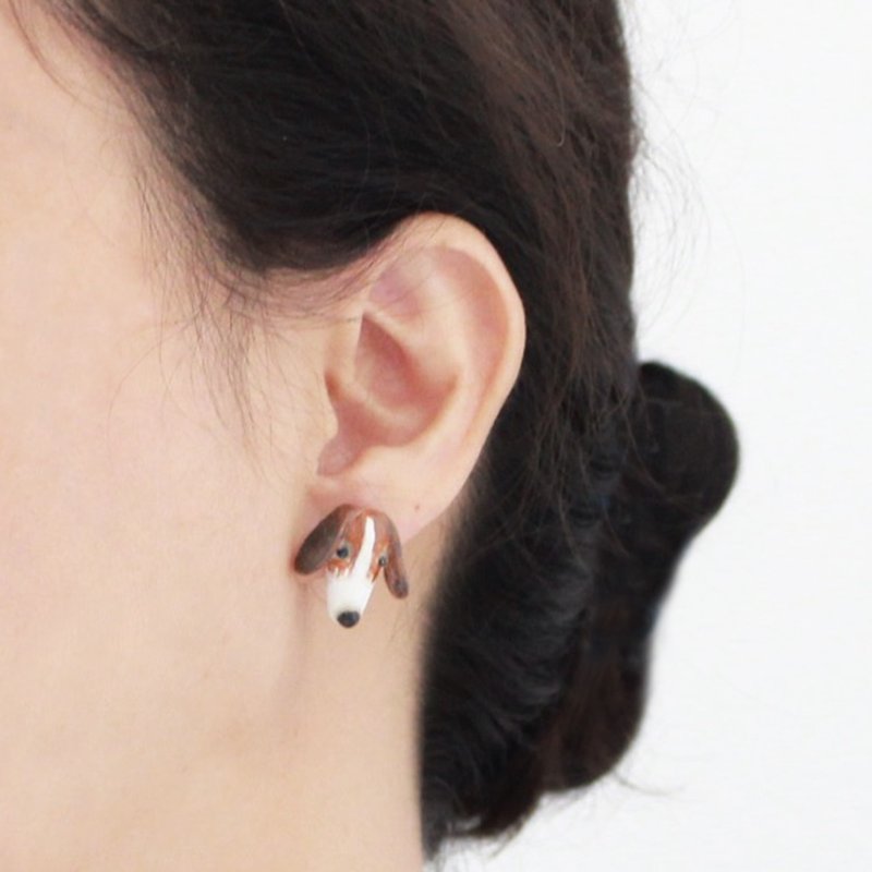 Terrier stud earring / clip on earring - Single earring - Earrings & Clip-ons - Pottery Brown