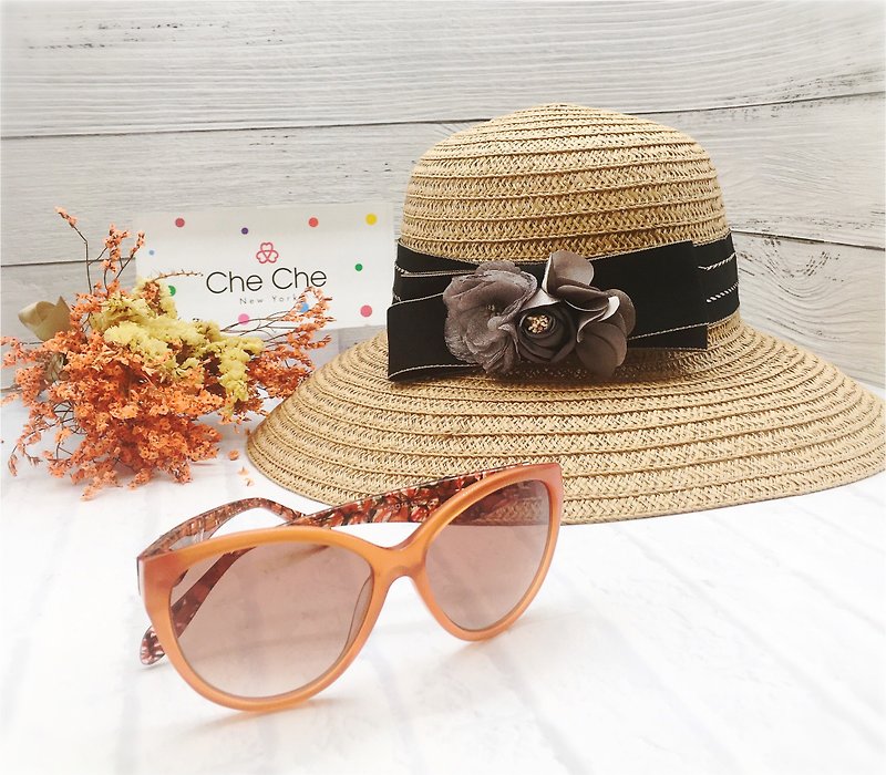 優惠套裝 - 草帽 + 太陽眼鏡 - 帽子 - 其他材質 橘色