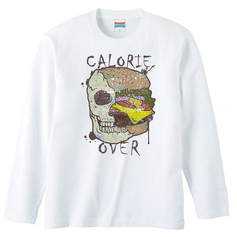 Long sleeve T shirt / Skull Hamburger - เสื้อยืดผู้ชาย - ผ้าฝ้าย/ผ้าลินิน ขาว