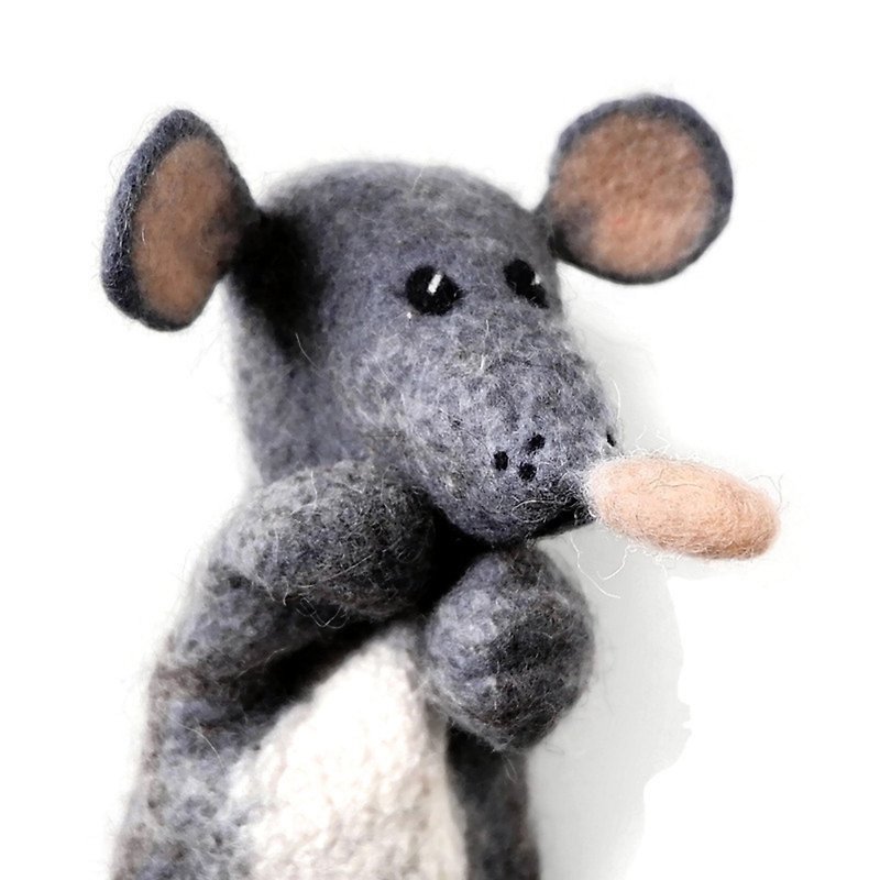 Mouse puppet, rat puppet toy made of natural wool for puppet theater - ของเล่นเด็ก - ขนแกะ สีเทา