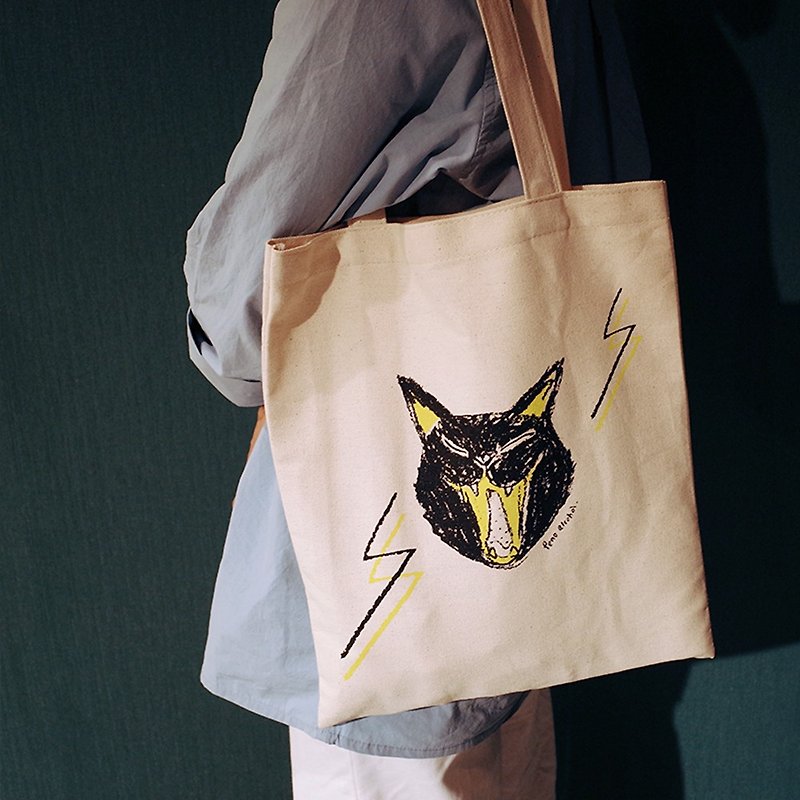 Thunderbolt Black Side Back Canvas Bag - กระเป๋าแมสเซนเจอร์ - ผ้าฝ้าย/ผ้าลินิน ขาว