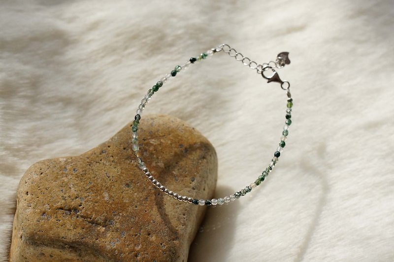 水草瑪瑙銀手鍊 ( Moss Agate Bracelet with Linear Alloy ) - 手鍊/手鐲 - 寶石 綠色