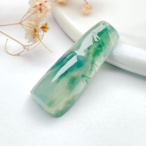 瓔珞珠寶盒 E.L.Jewelry Box 冰飄綠花翡翠竹子節節高升吊飾 | 天然緬甸玉翡翠A貨