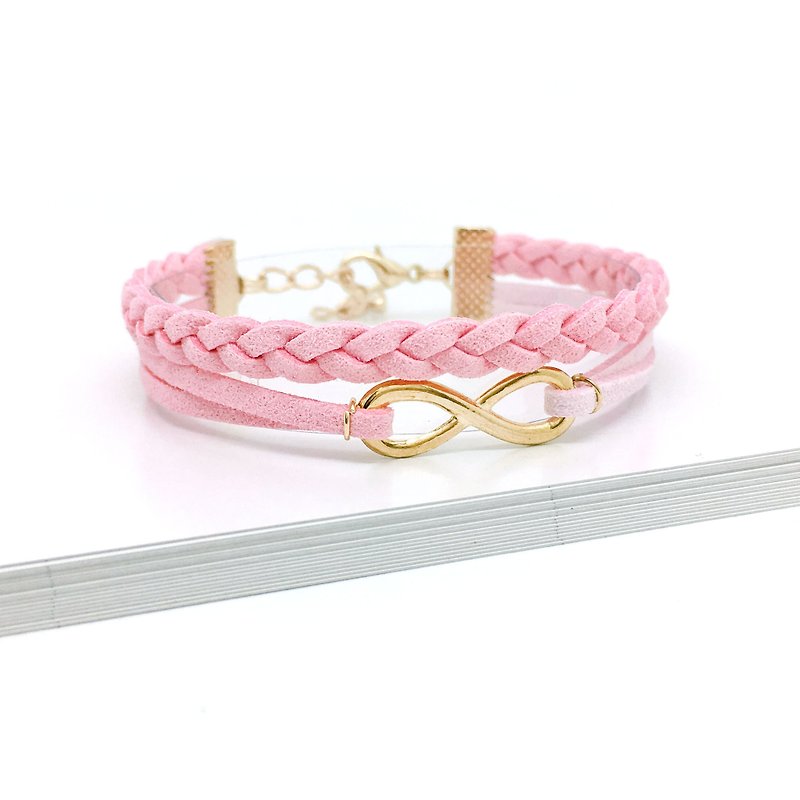 Handmade Double Braided Infinity Bracelets Rose Gold Series–pink limited - Bracelets - Other Materials Pink