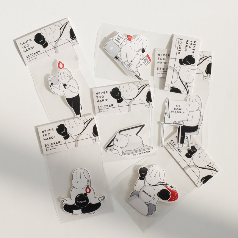 NEVER TOO HARD STICKER SET (6 qty.) - 貼紙 - 紙 白色