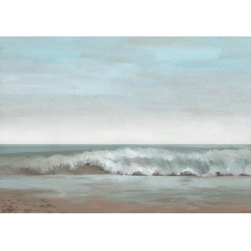 ニュートラルな海岸風景 段ボールのオリジナル油絵 ミニマリストの海の風景 - ポスター・絵 - その他の素材 ブルー