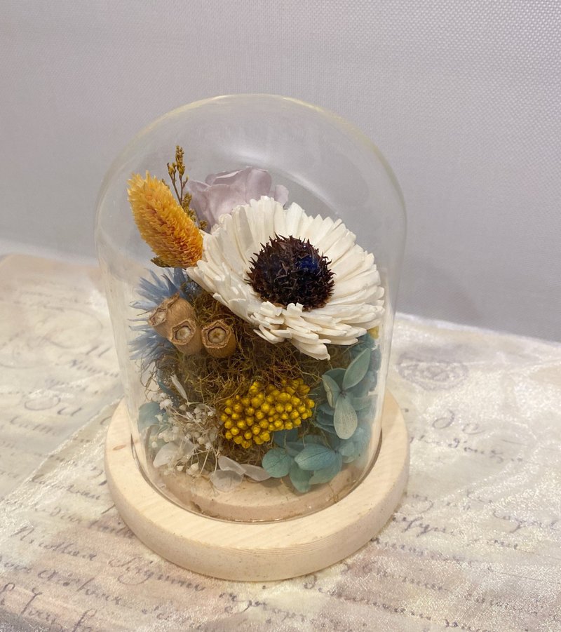 太陽花玻璃盅 畢業禮物永生玫瑰 夜燈 防塵罩 情人節 生日 客製化 - 擺飾/家飾品 - 玻璃 橘色